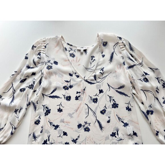 JOIE Yadra White Floral Double Faced 100% Silk Georgette V-Neck Blouse, Size L - Picture 7 of 16